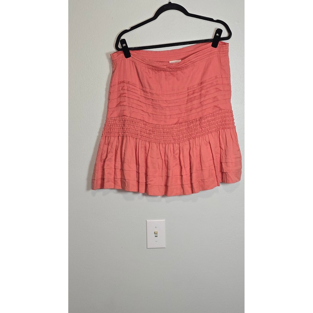 Calvin Klein Coral Pink Cotton Pleated Smocked Ruffle Mini Skirt Size 4